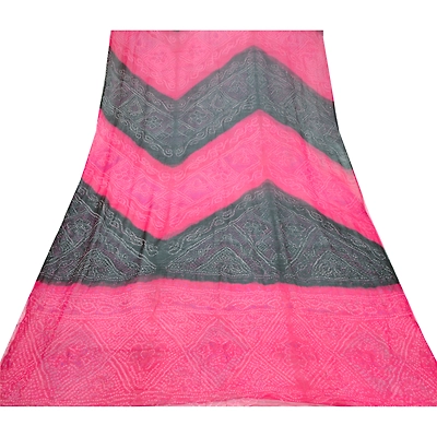 Sanskriti Vintage Pink Bandhani Printed Sarees Pure Chiffon Silk Sari 5Yd Fabric, PRG-10246