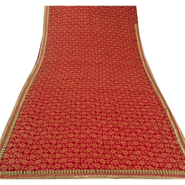 Sanskriti Vintage Red Indian Sari Blend Georgette Printed Sarees Craft Fabric, PRG-5613