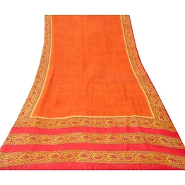 Sanskriti Vintage Bollywood Saffron Sari Pure Georgette Silk Printed 5 Yd Sarees, PRG-6625