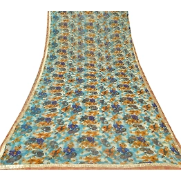 Sanskriti Vintage Blue Sarees Printed Blend Georgette Sari 5Yd Soft Craft Fabric, PRG-6788