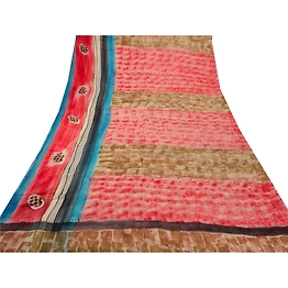 Sanskriti Vintage Indian Sari Printed Blend Georgette Sarees Craft Decor Fabric, PRG-7019