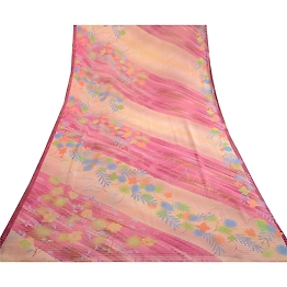 Sanskriti Vintage Sarees From India Pink Georgette Printed Sari 5Yd Craft Fabric, PRG-12465