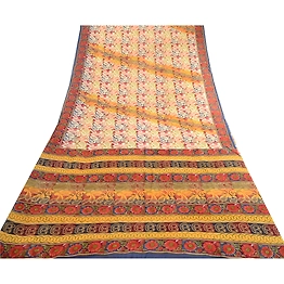 Sanskriti Vintage Sarees 100% Pure Georgette Silk Printed Sari Craft 5 Yd Fabric, PRG-12501