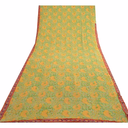 sanskriti vintage green sarees pure georgette silk printed sari sewing fabric, prg-4487