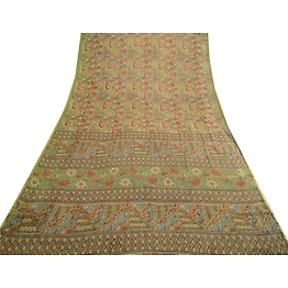 Sanskriti Vintage Multi Sarees Zari Border Printed Chiffon Sari Craft Fabric, PRG-4471
