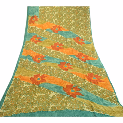 sanskriti vintage green sarees pure georgette silk printed sari 5yd craft fabric, prg-2300