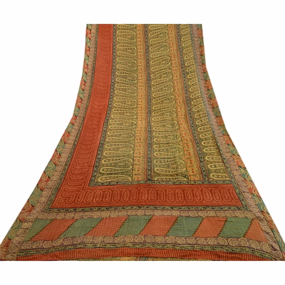 sanskriti vintage green sarees pure georgette silk printed sari 5yd craft fabric, prg-3539
