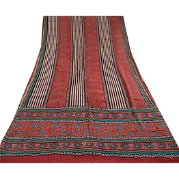 Sanskriti Vintage Dark Red Sarees Pure Georgette Silk Printed Sari Craft Fabric, PRG-11719