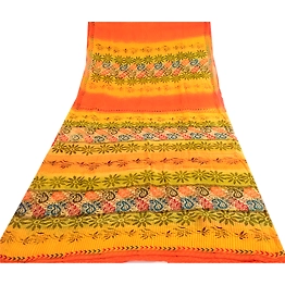 Sanskriti Vintage Yellow Sarees Pure Georgette Silk Printed Sari Craft Fabric, PRG-4062