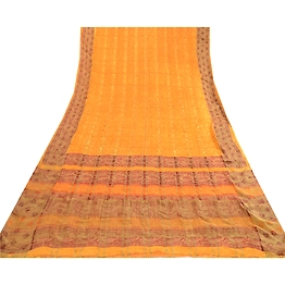 Sanskriti Vintage Mustard Sarees Pure Georgette Silk Printed Sari Craft Fabric, PRG-12503