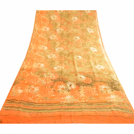 sanskriti vintage sarees green pure georgette silk printed sari 5yd craft fabric, prg-12525