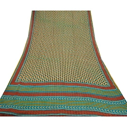 Sanskriti Vintage Blue Sarees Pure Georgette Silk Printed Sari Soft Craft Fabric, PRG-9158