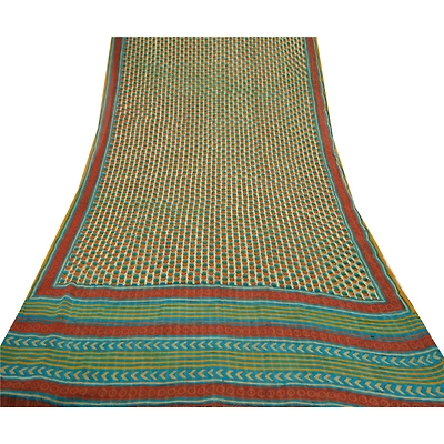 Sanskriti Vintage Blue Sarees Pure Georgette Silk Printed Sari Soft Craft Fabric, PRG-9158