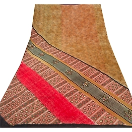 Sanskriti Vintage Sarees Bollywood Red Printed Sari Pure Georgette Silk Fabric, PRG-5794