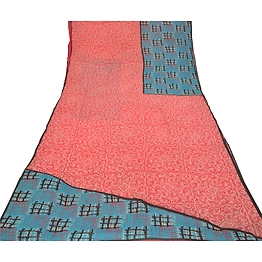 Sanskriti Vintage Red Sarees 100% Pure Georgette Printed 5Yd Sari Craft Fabric, PRG-9953