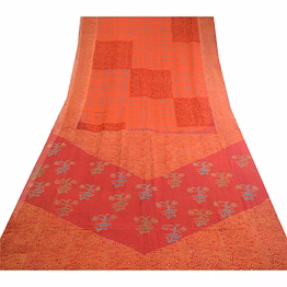 sanskriti vintage orange sarees pure georgette silk printed sari craft fabric, prg-12522
