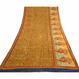 sanskriti vintage green sarees pure georgette silk printed sari 5yd craft fabric, prg-3967