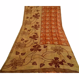sanskriti vintage brown sarees pure georgette silk printed sari 5yd craft fabric, prg-4009