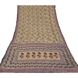 Sanskriti Vintage Shade Of Ivory Sarees Pure Georgette Printed Sari Craft Fabric, PRG-9903