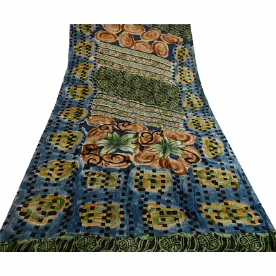 sanskriti vintage green sarees pure georgette silk iprinted sari craft fabric, prg-3990