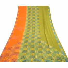 sanskriti vintage sarees green pure georgette silk printed sari 5yd craft fabric, prg-12536
