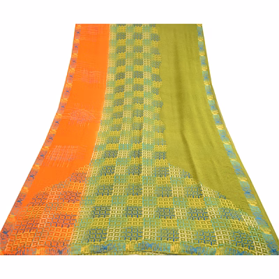 sanskriti vintage sarees green pure georgette silk printed sari 5yd craft fabric, prg-12536