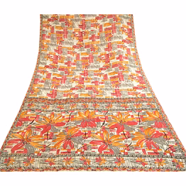 sanskriti vintage red sarees indian mose crepe printed sari soft craft fabric, prg-10433