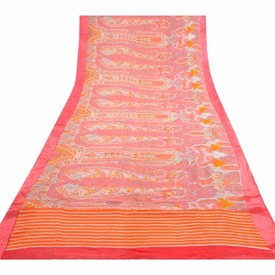 sanskriti vintage pink sarees blend georgette printed sari soft sewing fabric, prg-10228