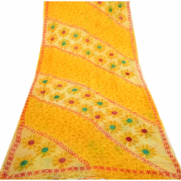 sanskriti vintage yellow indian sarees printed blend georgette sari craft fabric, prg-1434