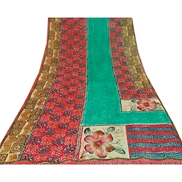 Sanskriti Vintage Printed Blend Georgette Sarees Multi Color Sari Craft Fabric, PRG-1166