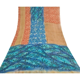 Sanskriti Vintage Sarees Red Printed Blend Georgette Sari 5Yd Soft Craft Fabric, PRG-11557