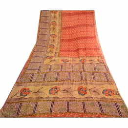sanskriti vintage orange sarees pure georgette silk printed sari craft fabric, prg-3924