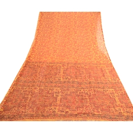 Sanskriti Vintage Yellow Sarees Pure Chiffon Silk Printed Sari 5Yd Craft Fabric, PRG-3886