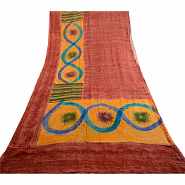 sanskriti vintage dark red sarees printed pure georgette silk sari craft fabric, prg-3815