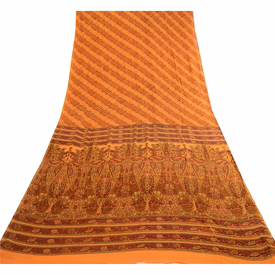 sanskriti vintage orange sarees pure georgette silk printed sari craft fabric, prg-3678