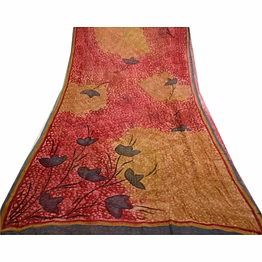 sanskriti vintage dark red sarees pure georgette silk printed sari craft fabric, prg-313