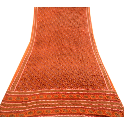 Sanskriti Vintage Orange Sarees Pure Georgette Silk Printed Sari Craft Fabric, PRG-3110