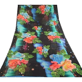 Sanskriti Vintage Sarees Black Digital Printed Georgette Sari Soft Craft Fabric, PRG-11522