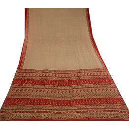 sanskriti vintage sarees gray indian printed georgette sari soft craft fabric, prg-11390