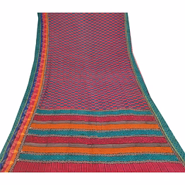 sanskriti vintage sarees red blend georgette printed woven sari 5yd craft fabric, prg-9435