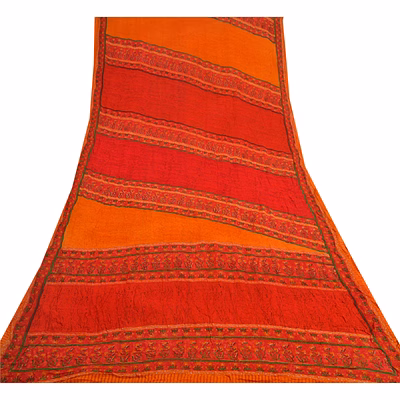 sanskriti vintage red sarees pure georgette silk printed sari 5yd craft fabric, prg-9453