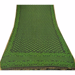 sanskriti vintage green sarees blend georgette print woven sari 5yd craft fabric, prg-9412