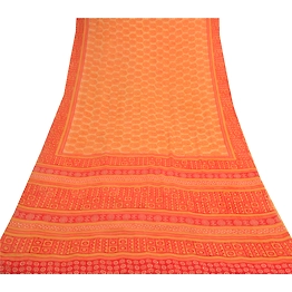 Sanskriti Vintage Yellow Sarees Pure Georgette Silk Printed Sari Craft Fabric, PRG-9195