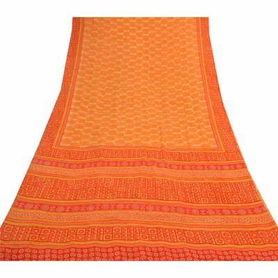 sanskriti vintage yellow sarees pure georgette silk printed sari craft fabric, prg-9195