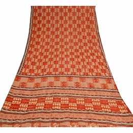 sanskriti vintage rusty orange sarees pure georgette silk printed sari fabric, prg-9197