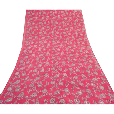 Sanskriti Vintage Pink Sarees Pure Georgette Silk Printed Blouse Pc Sari Fabric, PRG-9362