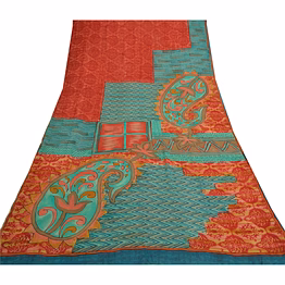 sanskriti vintage red sarees pure georgette silk printed sari 5yd craft fabric, prg-9194