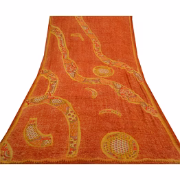 sanskriti vintage brown sarees pure georgette silk print embroidered sari fabric, prg-8767
