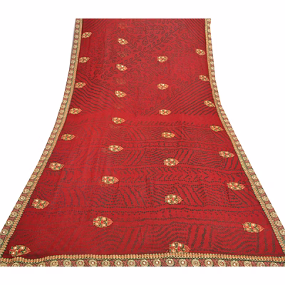sanskriti vintage red sarees pure georgette silk bandhani printed sari fabric, prg-8085