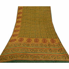 sanskriti vintage green sarees pure georgette silk printed sari 5yd craft fabric, prg-8043